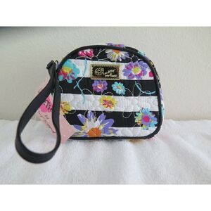 LUV BETSEY - Betsey Johnson LB51000 Black White Striped Flower Cosmetic Wristlet